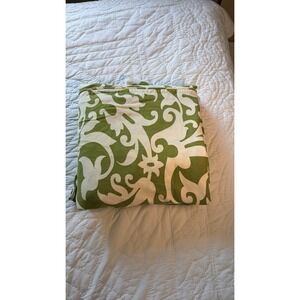 Pottery Barn Garden Gate Duvet Cover King Size Linen Cotton Green White Scroll
